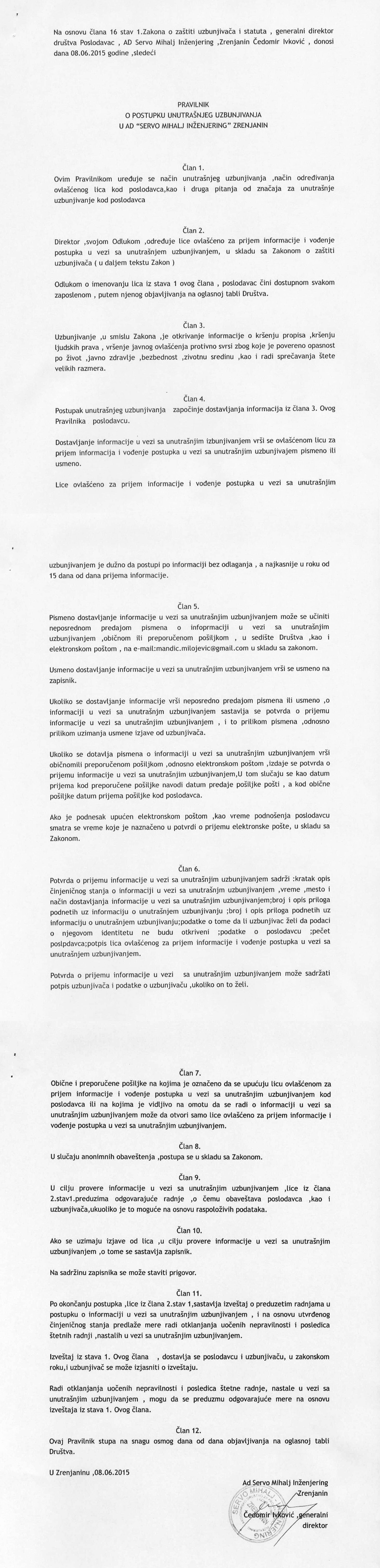 Pravilnik o uzbunjivanju